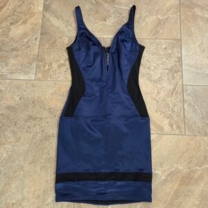 Mark Wong Nark Navy Blue Black Mesh Colorblock Bodycon Mini Dress Womens Small